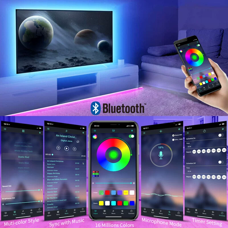 LED-лента гибкий светильник RGB 5050 Bluetooth пульт ДУ 3 клавиши