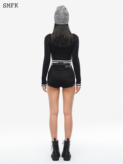 SMFK十字古典短毛衣 ULS07B/W 修身刺绣打底针织衫薄款