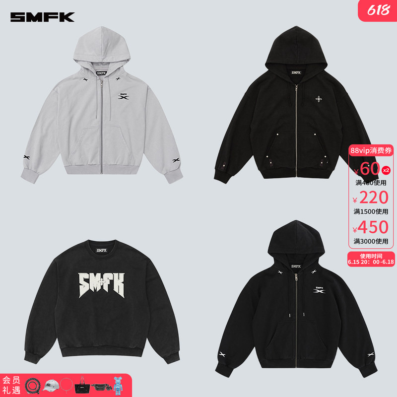 Smfk Classic Zip-Up Hoodie Collection Cross Flower Letter Celebrity Style Hooded Sweatshirt Jacket Cardigan Spring