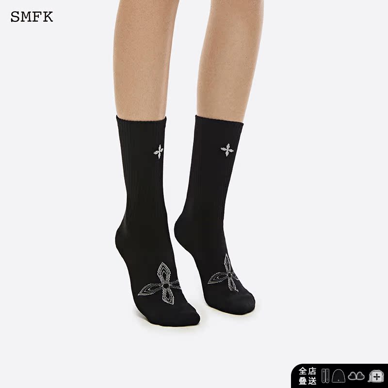 SMFK night flower sport short socks Compass Jacquard Cotton black Two-double-fit cylinder Sox US005BB-Taobao