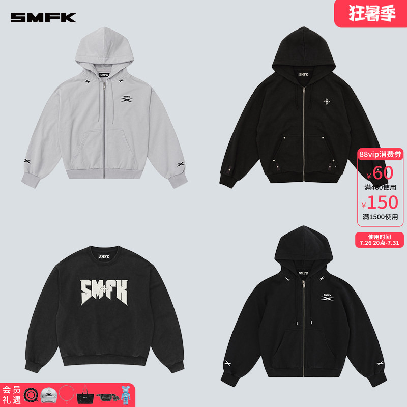 Smfk Classic Zip-Up Hoodie Collection Cross Flower Letter Celebrity Style Hooded Sweatshirt Jacket Cardigan Spring