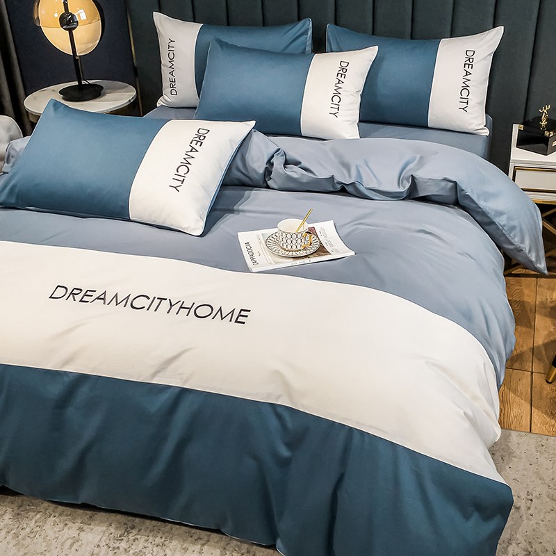 Add Mercury Cloud Light Extravagant Nordic Style Four Pieces Full Cotton Pure Cotton Simple sheet Quilt Cover Three Sets Hotel Bed