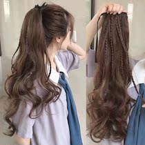 Wig big wave female ponytail strap type long curly hair braid hair tail mesh red high horsetail long hair mattailed ponytail