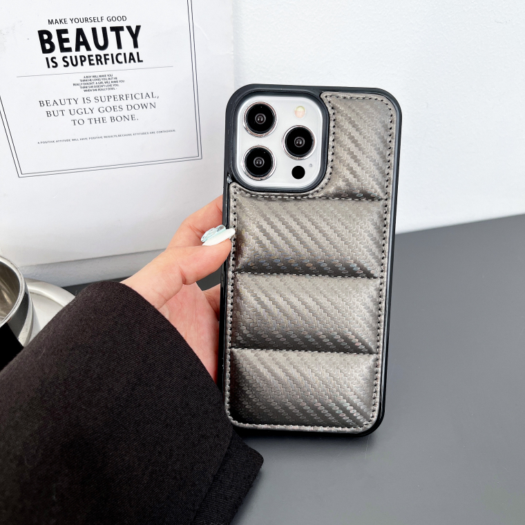 Carbon Fiber Pattern Luxury High End Premium Puffy Puffer Down Jacket Minimal Plus/Pro/Max – 16, 15, 14, 13, 12 iPhone Case