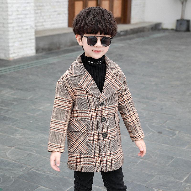 Boys winter trend plus velvet thick windbreaker children 2022 winter boys plaid coat fashion trendy children's clothing
