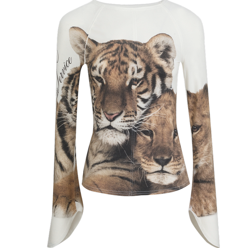 【Roomservice】 "Cuddling Tiger" Patchwork Print T-Shirt 【Roomservice】 "Cuddling Tiger" Patchwork Print T-Shirt