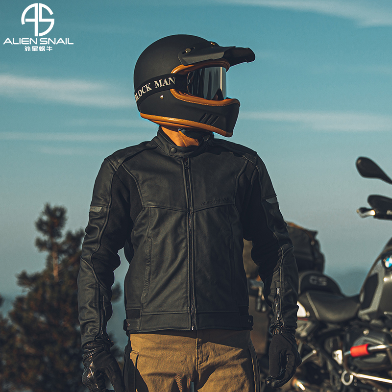 Alien Snail Motorcycle Riding Suit Men's Motorcycle Leather Jacket Anti-Fall All-Season Commuting Retro Cowhide Jacket Rider Suit