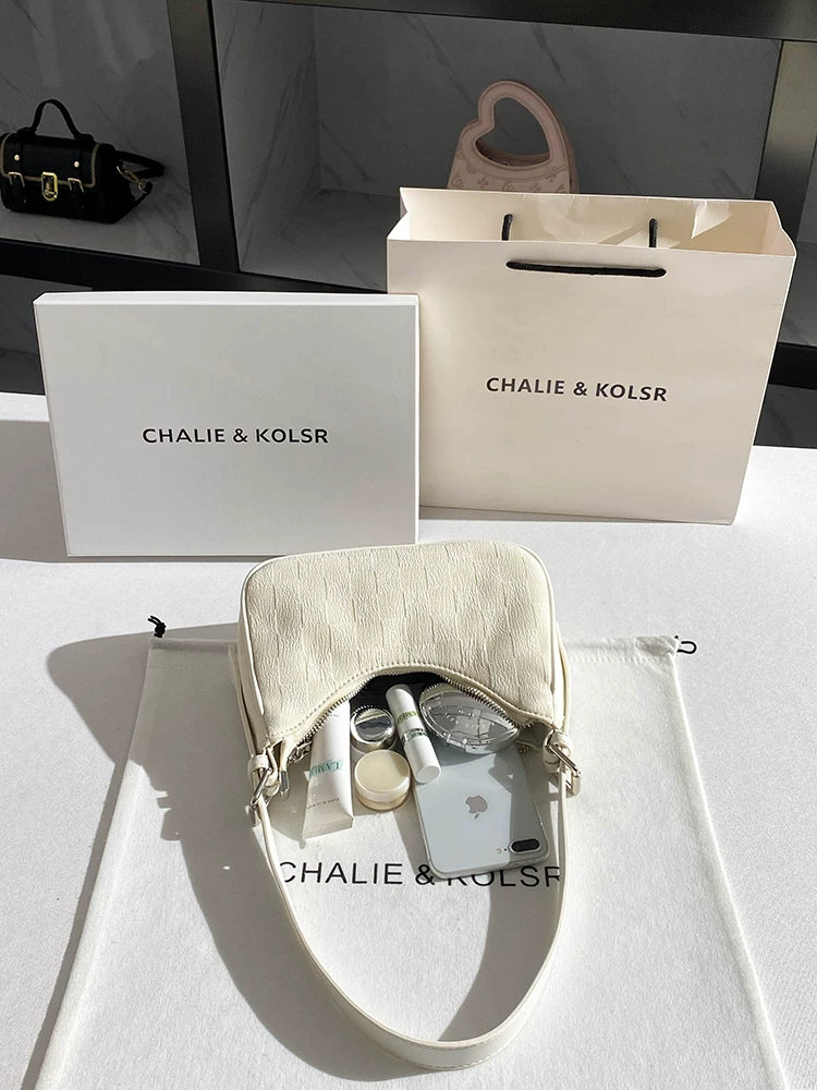  Chalie&Kolsr Authentic Niche Cream Crescent Armpit Bag 2025 Spring High-End Baguette Shoulder Bag