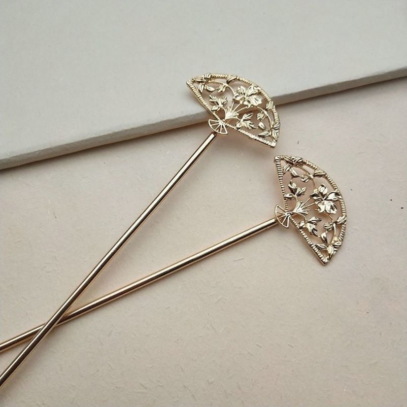 images 8:Tang Fengdun brilliantly led the decorative costume headdresser gold ring carved flower leaves ancient hairpin hairpin fabric hairpin set