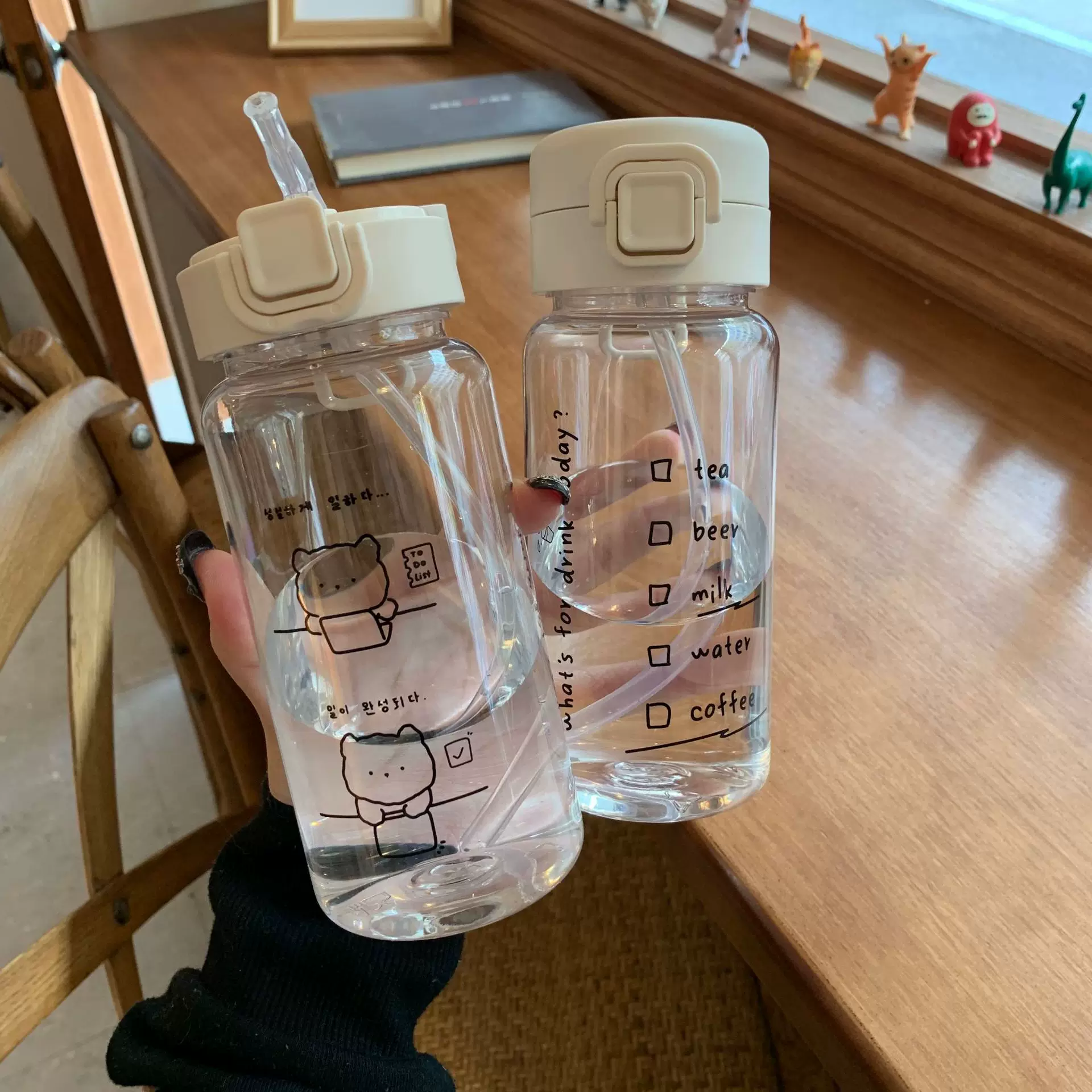 Creative Cartoon Water Bottle with Straw Cute Plastic Drinki
