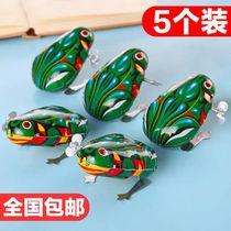 Tin frog jumping frog clockwork childrens baby toy classic 80s nostalgic retro large jumping frog
