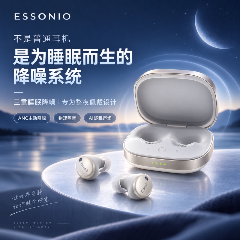 Essonio Sleepcloud Bluetooth Sleep Headphones Wireless In-Ear Active Noise Reduction White Noise Sleep Aid