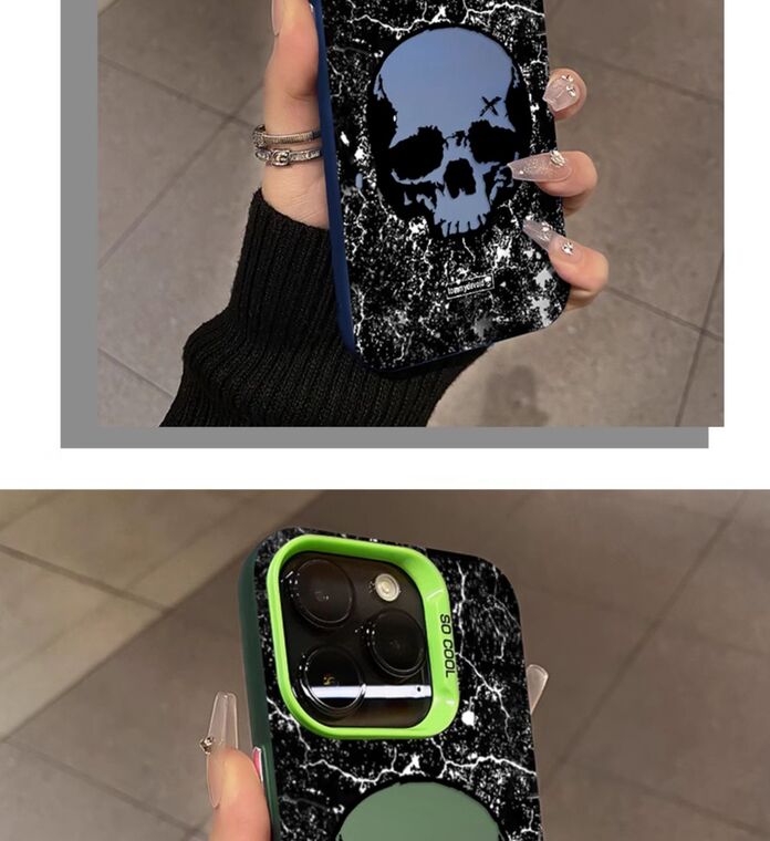 Punk Goth Skull Illustration Silicone TPU 15, 14, 13, 12 iPhone Case