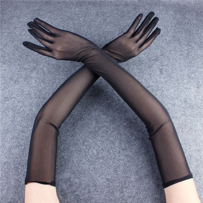 Summer Sun Protection Gloves, Long Ultra-Thin Black Gauze Sexy Black Silk Hand Socks, Outdoor Spring and Summer Women's Sun Protection Gloves, Lace