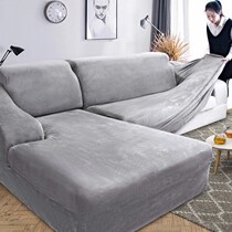 Velvet Plush L Shaped Sofa Cover for Living Room Elastic