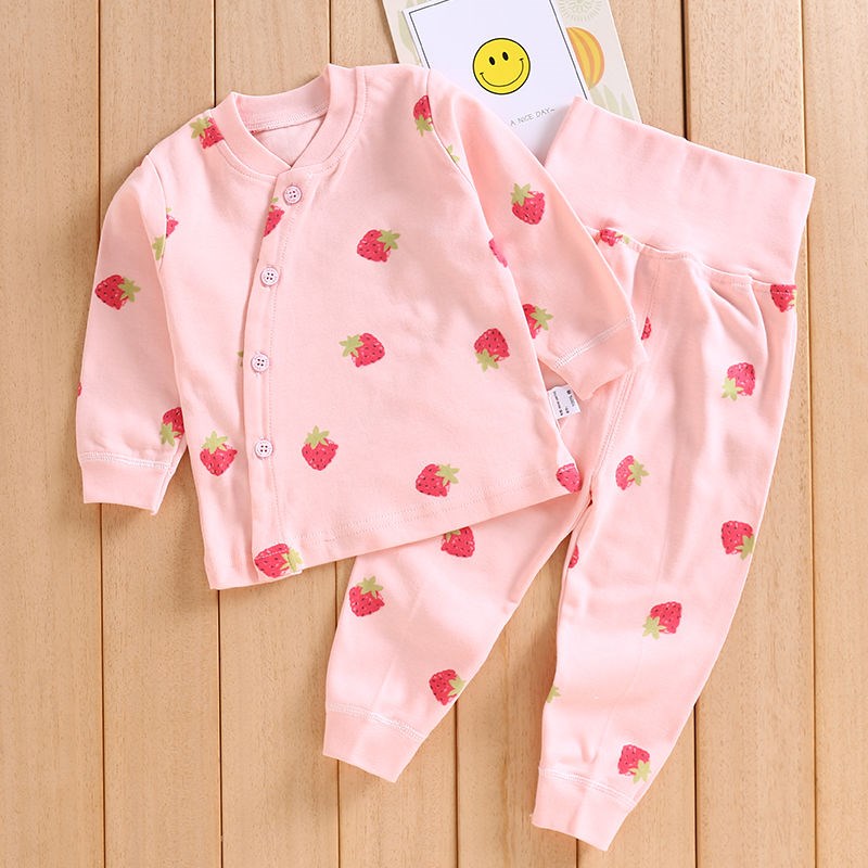 Baby split suit pure cotton bottoming underwear high waist belly protection male and female baby pajamas spring autumn winter 2-piece set