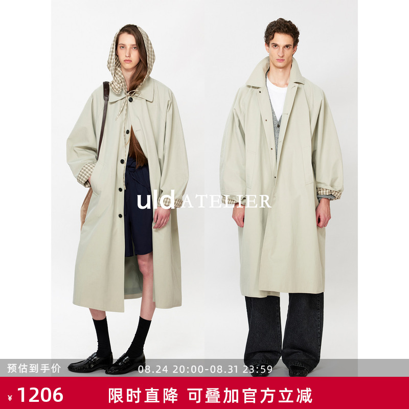 Uld/90S Classic Yorkshire Vintage Gentleman Detachable British-Style Yarn-Dyed Plaid Hooded Long Trench Coat