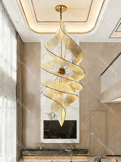 Light Luxury Spiral Staircase Chandelier, Post-Modern Designer Villa Duplex Floor Suspended Art Ballet Wind Chime Lighting Fixtures