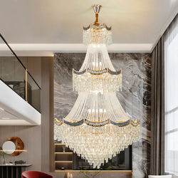Large Chandelier for Duplex Houses, Villa Living Room Light, Mezzanine Open Space, Simple Post-Modern Light Luxury Hollow Crystal Long Chandelier
