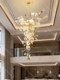 Large Chandelier for Duplex Loft Staircase Lighting, Light Luxury Villa Open-Air Mezzanine Living Room Lobby Ginkgo Leaf Art Chandelier