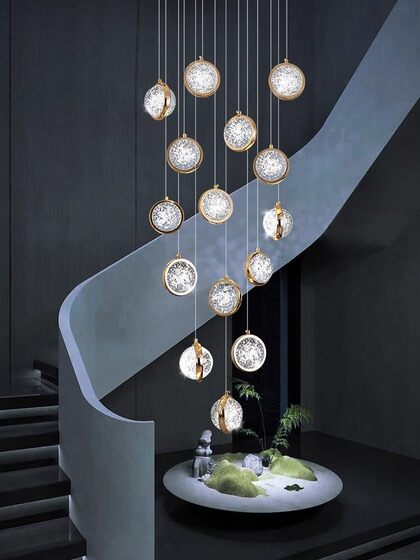 Villa Rotating Hollow Staircase Chandelier, Long Pendant Light for High-Ceiling Living Room, Duplex Modern Light Luxury Loft Mezzanine Hollow