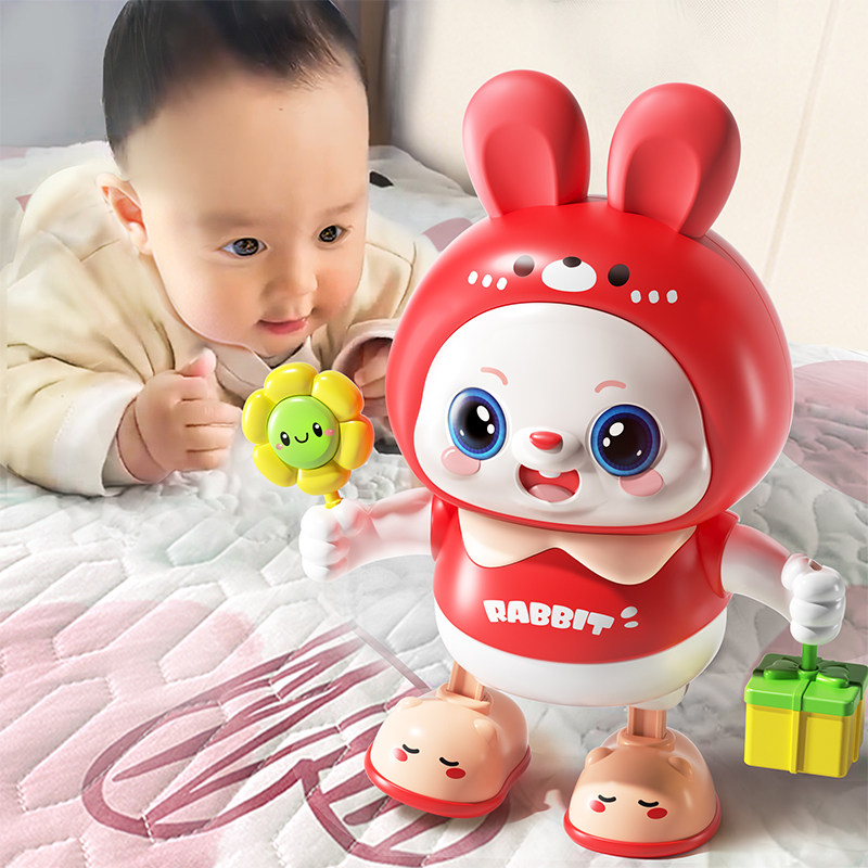 Baby looks up for training Xi Toys 1 0 1 year old newborn baby 6 will sing and dance electric little Fufu Rabbit 3 Early to teach-Taobao