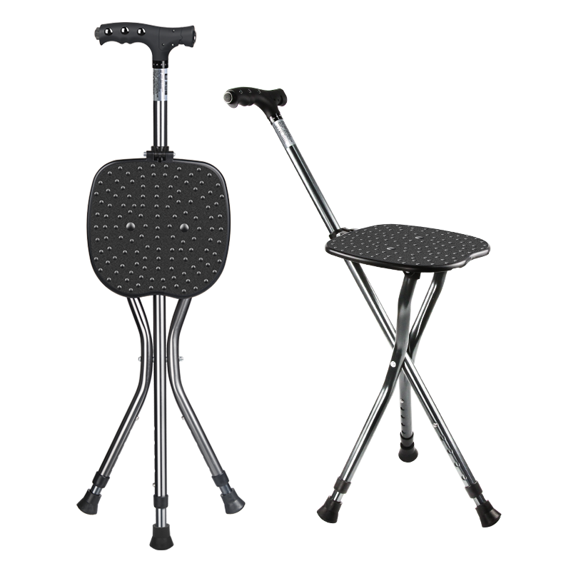 Le Laifu Folding Telescopic Crutch Stool with Light, Multifunctional Three-Legged Crutch Chair, Elderly Walking Stick, Non-Slip and Stable Walking Stick