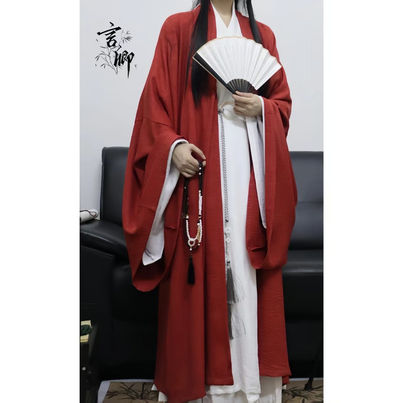 Yanqing Chinese Style【Dianjiangchen】Original Ming-Style Cape in the Same Color as the Collar, Red Solid Color Unisex Hanfu