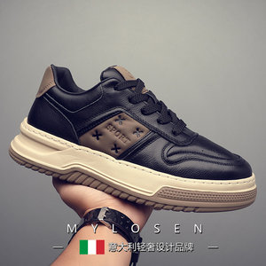 Mylorson Men's Sneakers 2026 Spring and Autumn New Genuine Leather Casual Shoes Versatile Fashion Thick-Soled Men's Trendy Shoes