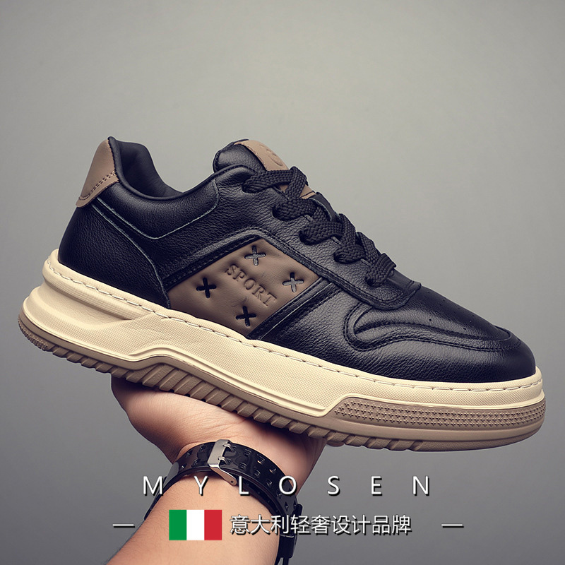 Mylorson Men's Sneakers 2026 Spring and Autumn New Genuine Leather Casual Shoes Versatile Fashion Thick-Soled Men's Trendy Shoes Mylorson Men's Sneakers 2026 Spring and Autumn New Genuine Leather Casual Shoes Versatile Fashion Thick-Soled Men's Trendy Shoes