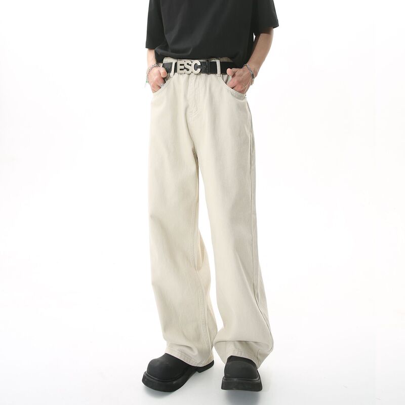 Awrbest Spring and Summer American Retro Style Loose Straight Jeans for Men and Women, Washed and Distressed, Versatile Long Pants