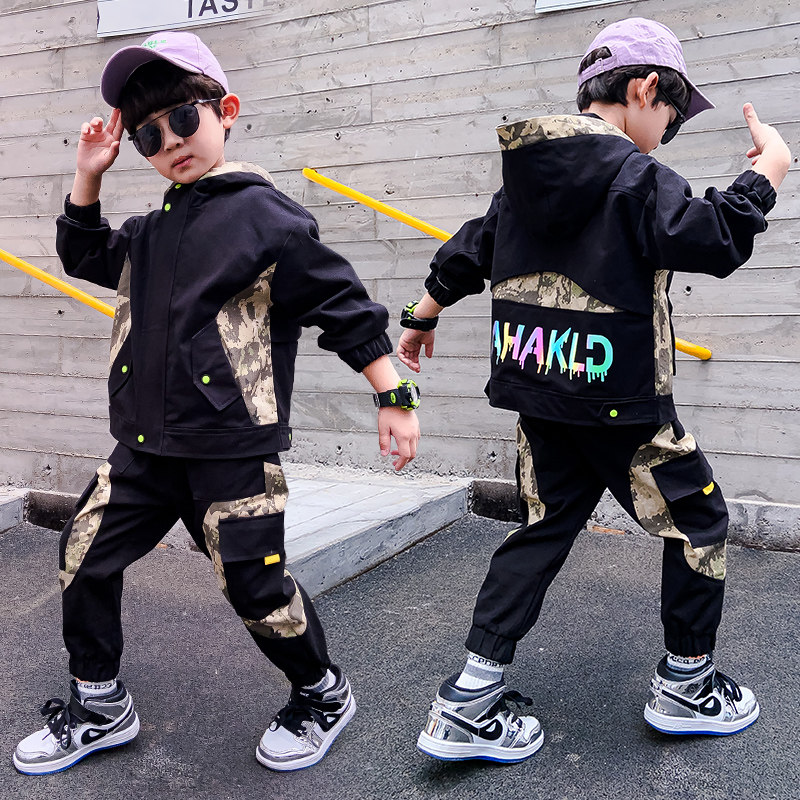 Boy Clothing Boy Suit 2022 New Handsome's CUHK Boy Nets Red Tides Spring Autumn Season Boy Long Sleeve Clothes