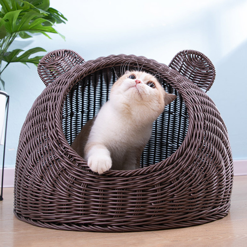 Rattan cat nest four seasons universal washable cool nest summer semi-closed breathable cat sleeping pet nest