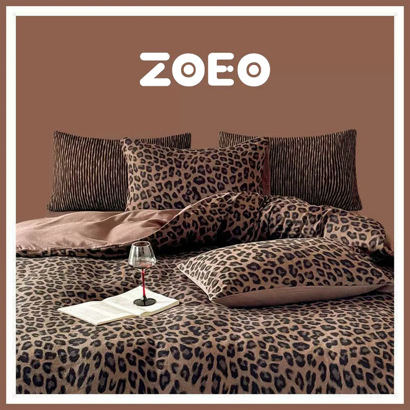 Korean Zoeo New 80-Count Pure Cotton Four-Piece Set, Pure Cotton Jacquard Leopard Print Ins-Style Bed Sheet, Fitted Sheet, Bedding Korean Zoeo New 80-Count Pure Cotton Four-Piece Set, Pure Cotton Jacquard Leopard Print Ins-Style Bed Sheet, Fitted Sheet, Bedding