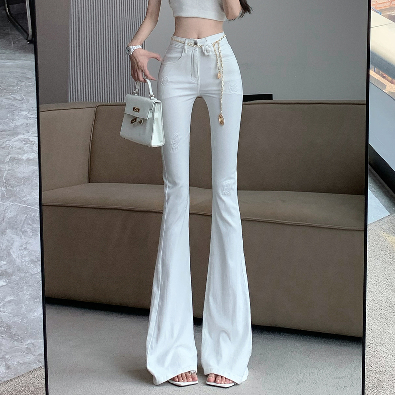 Rose Embossed Flared Jeans for Women, Spring 2026 New High-Waisted Butt-Lifting Stretchy Slimming Floor-Length Pants