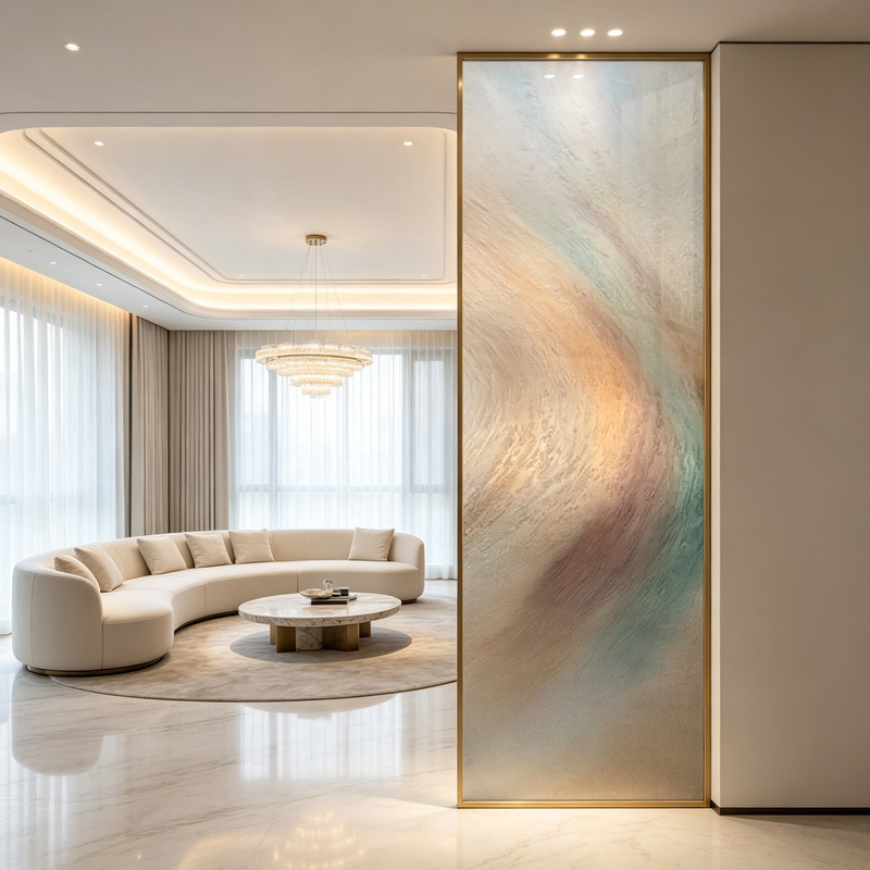 Light Luxury Art Glass Screen Partition for Entryway, Living Room, Bedroom, Home Use, Carving, Embossing, Light-Transmitting Craftsmanship Light Luxury Art Glass Screen Partition for Entryway, Living Room, Bedroom, Home Use, Carving, Embossing, Light-Transmitting Craftsmanship