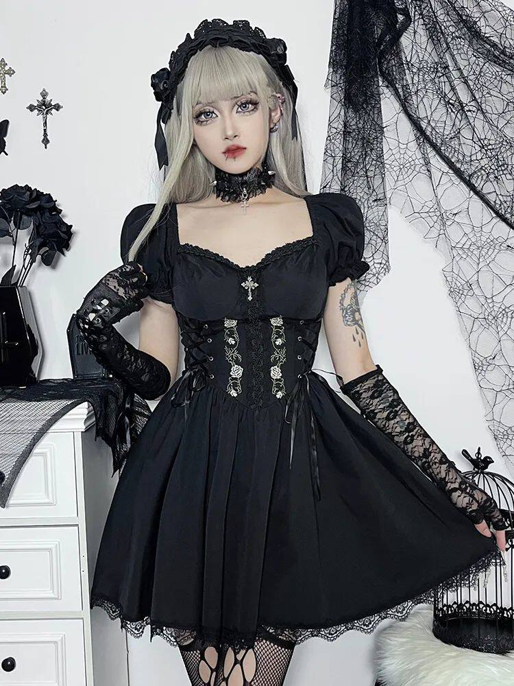 Altgoth Vintage Gothic Princess Dress Женщины Dark Harajuku La        
