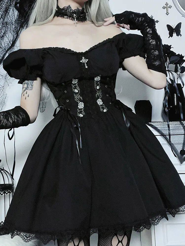 Altgoth Vintage Gothic Princess Dress Женщины Dark Harajuku La        
