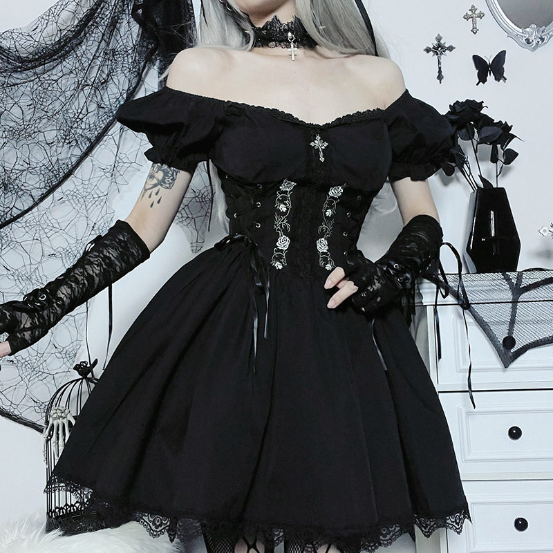 Altgoth Vintage Gothic Princess Dress Женщины Dark Harajuku La        