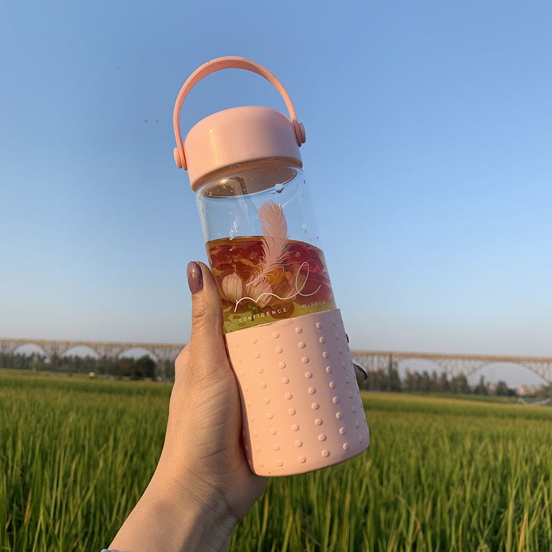 Han Prints WIND HEALTH SILICONE GLASS CUPS CUTE TEENAGE GIRL HEARTS WATER CUPS PORTABLE MINIMA FLOWER TEA WATER CUP SUB