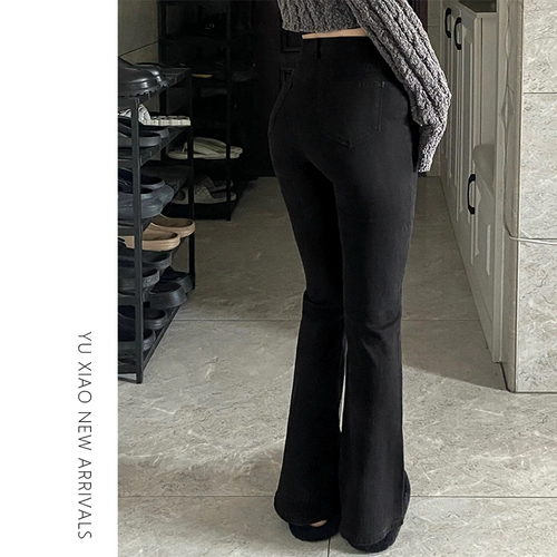 Летние эластичные джинсы, штаны, мегафон, для формы тела «груша», высокая талия, по фигуре, размер