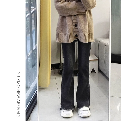 Летние джинсы, штаны, эластичные штаны-клёш, для формы тела «груша», высокая талия, по фигуре