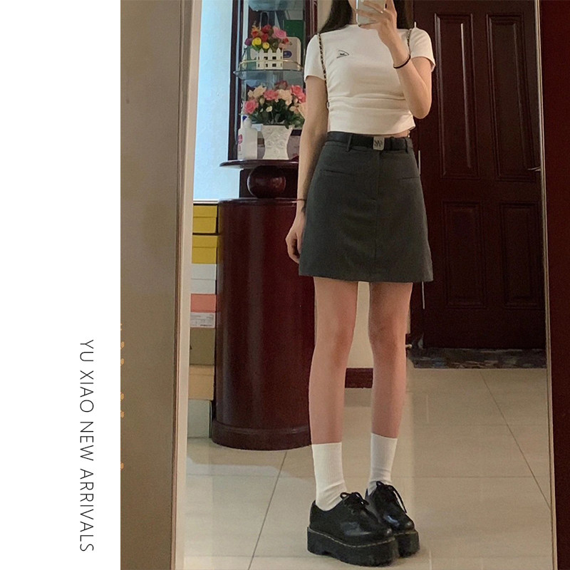 女性用グレーカジュアルスーツスカート。ハイウエスト、プラスサイズ、洋梨体型向けのAラインボディコンスカート。夏に最適です。