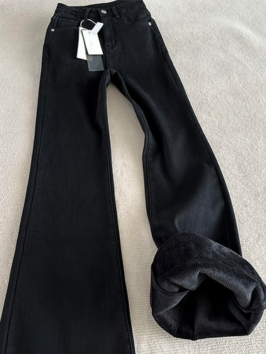 Утепленные черные джинсы, зимние штаны, мегафон, большой размер, по фигуре, для формы тела «груша»