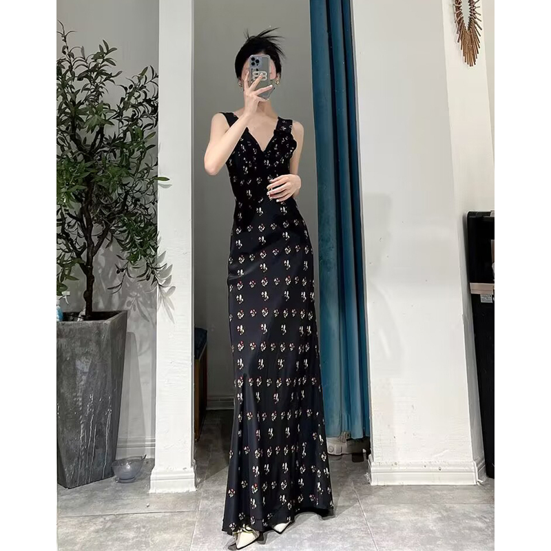 Floral Dress for Women 2025 Summer Spaghetti Strap Dress Extra Long for Tall People, Extended to Ankle Length, Floor-Length Dress