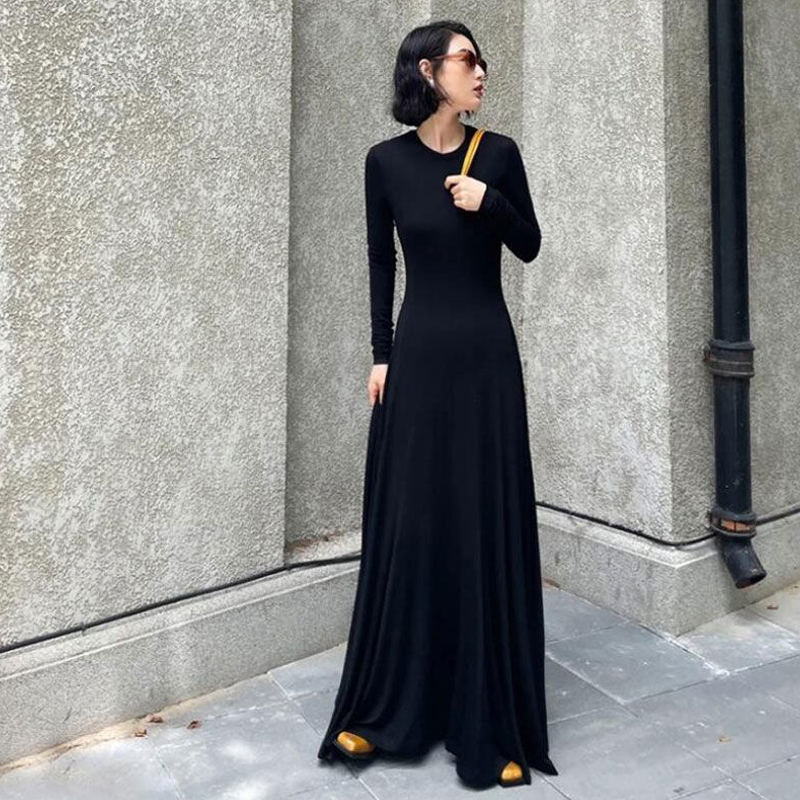 2026 New Spring and Autumn Modal Dress for Tall People, Long-Sleeved, Extra-Long, Ankle-Length, Floor-Length Dress