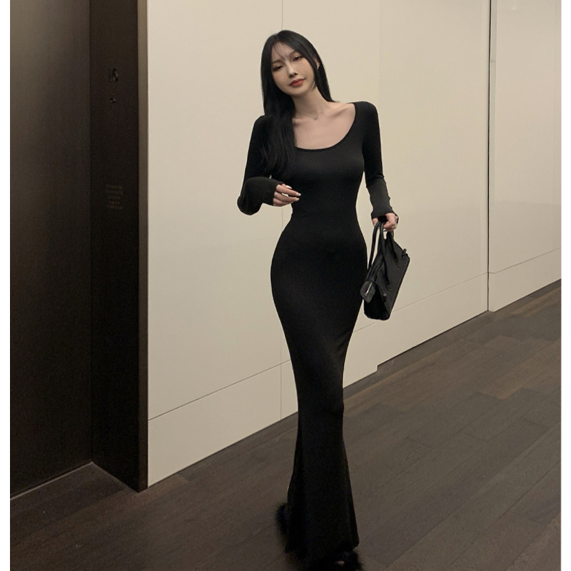Slim-Fitting Early Spring Beautiful Dress, Hip-Hugging Skirt, 2026 New Model, Tall People, Modal, Extra-Long, Floor-Length Dress