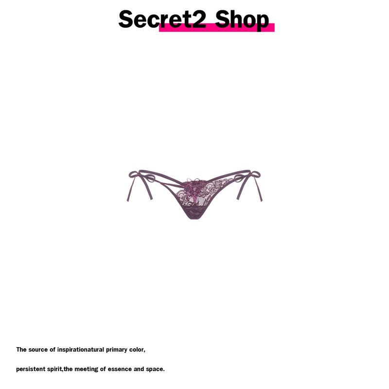 Secret2 Shop Purple Sexy and Alluring Irregular Bow Peach T-Shaped Low-Waist Thong Panties