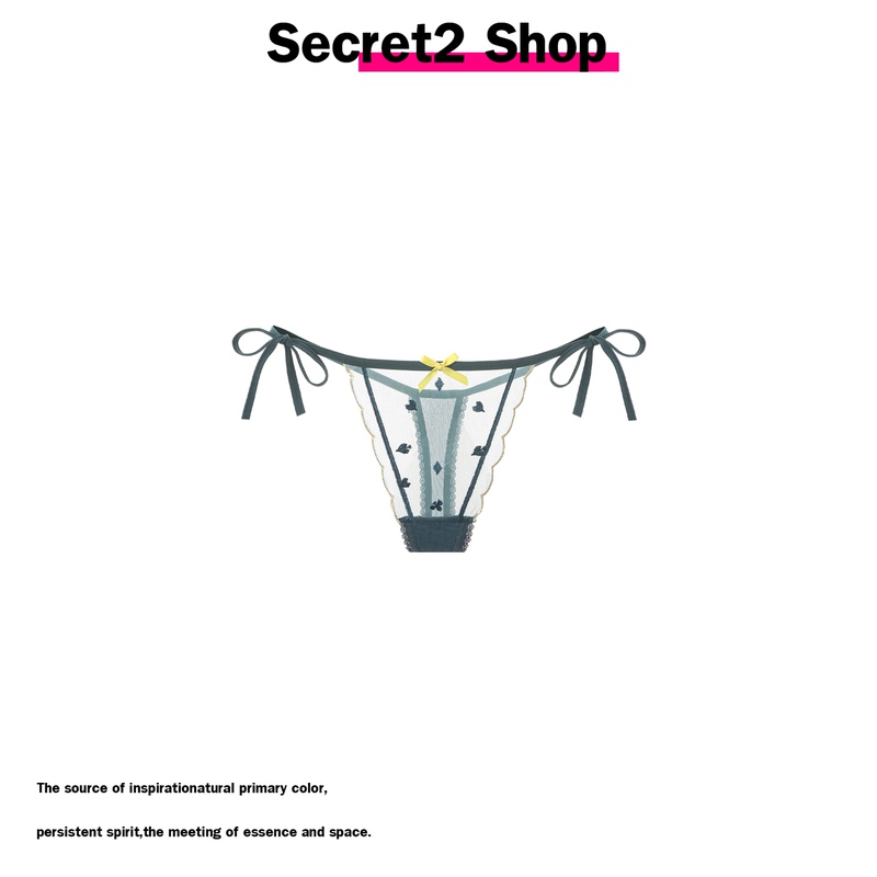 Secret2 Shop Green Strappy Heart Bow Temptation Slightly See-Through Sexy Thong Underwear for Women