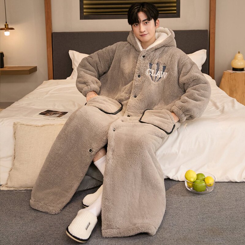 Tall Men Can Wear Coral Velvet Pajamas, Men's Autumn and Winter Thickened Velvet Pajamas, Plus Size Flannel Men's Bathrobes Tall Men Can Wear Coral Velvet Pajamas, Men's Autumn and Winter Thickened Velvet Pajamas, Plus Size Flannel Men's Bathrobes